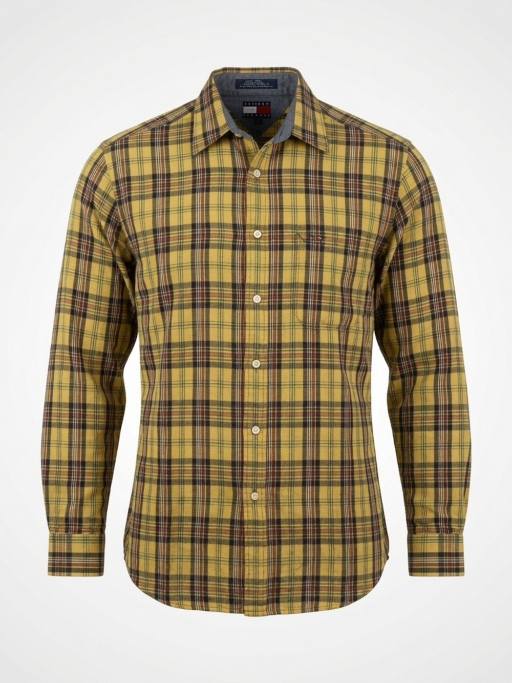 Tommy Jeans Button Up heavy Cotton Shirt Men’s XL Plaid Check Long Sleeve